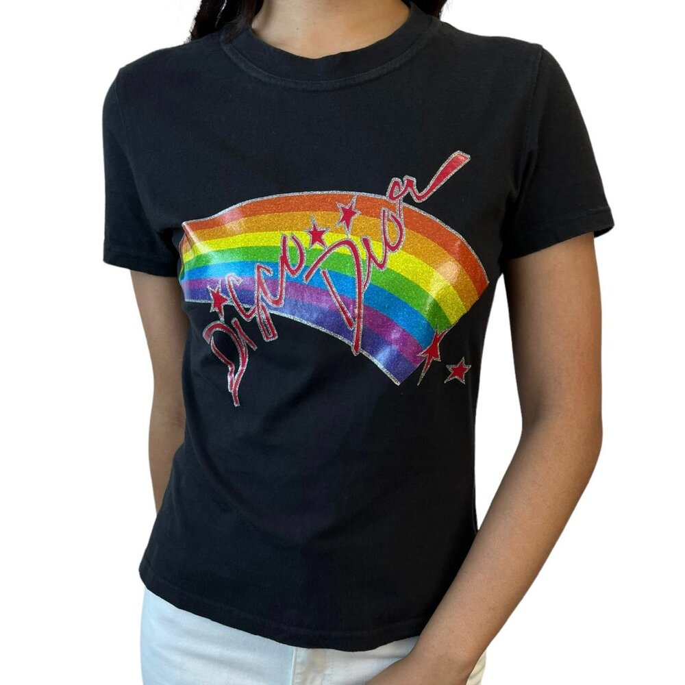 Christian Dior Vintage 2002 Logo Rainbow Print T-shirts Top #42 Black [105982]
